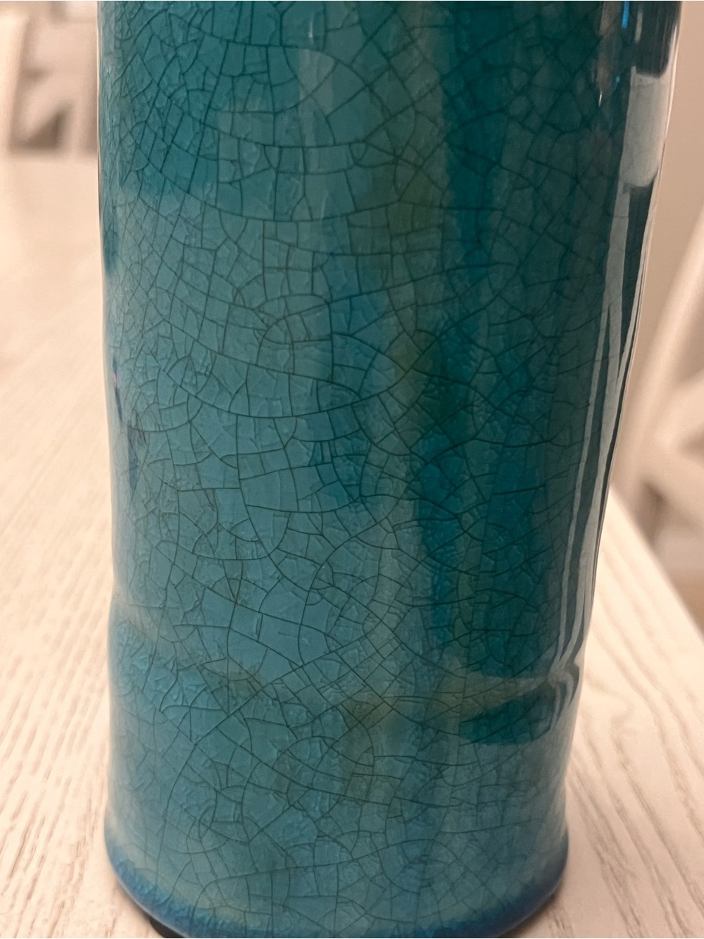 Teal Ceramic Decorative Vase With Ruffle Lip - Picture 3 of 7